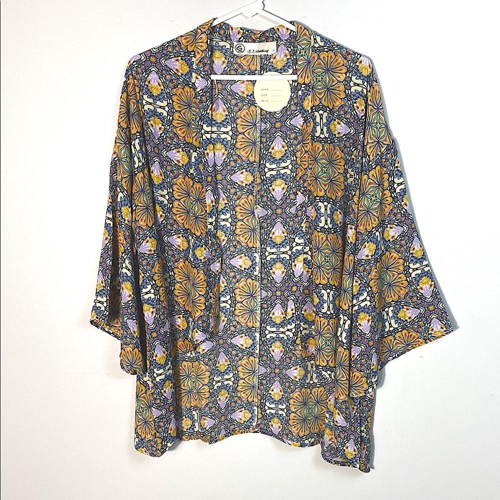 Colorful Floral Women's Open Front Kimono/Beach Cover Up Size small Oversized